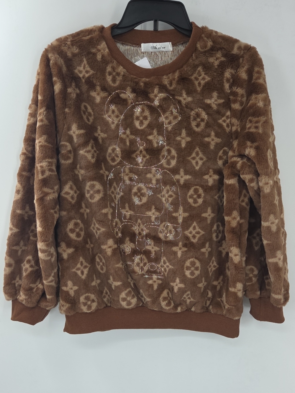 Brown Plush Inspired By Teddy Patterned Sweatshirt NWT